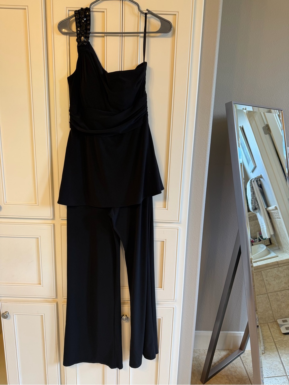 White House Black Market Asymmetrical Jumpsuit with Embellished Strap